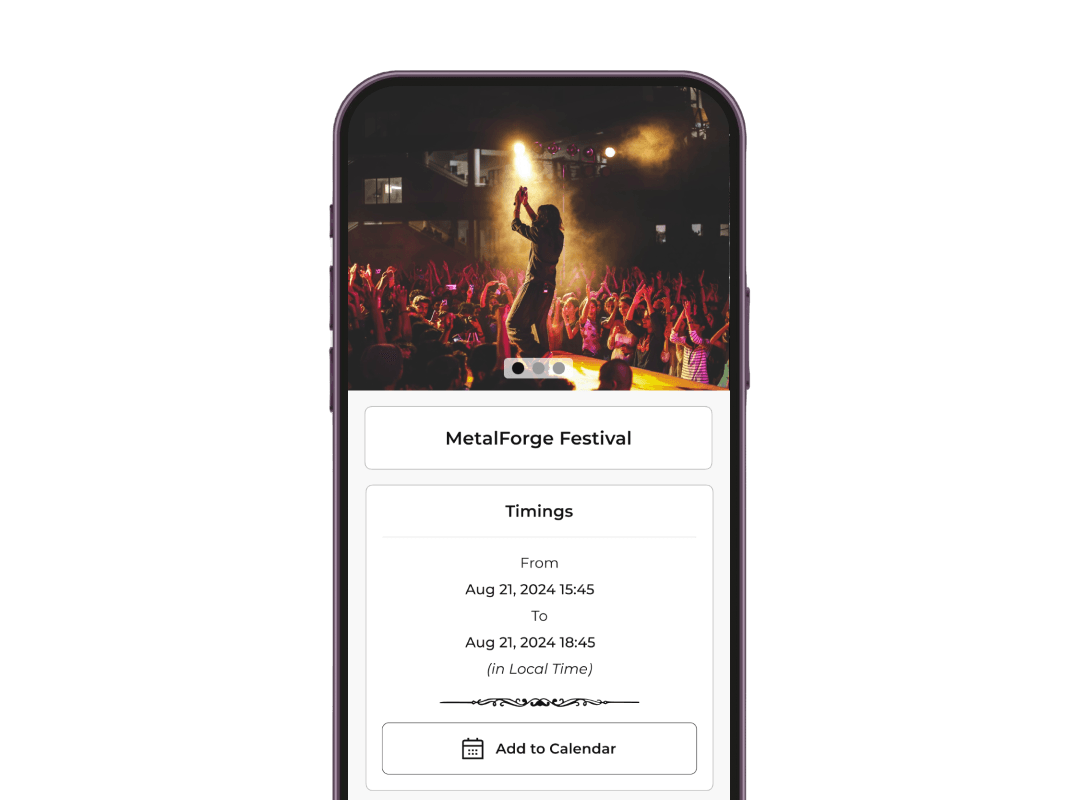 User being directed to a landing page with event details, after scanning