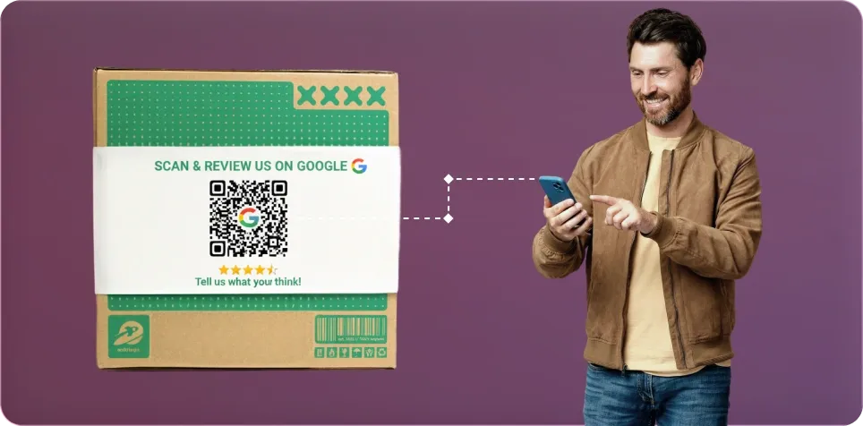 Delivery box insert with Google Review QR Code prompting customers to leave post-purchase feedback