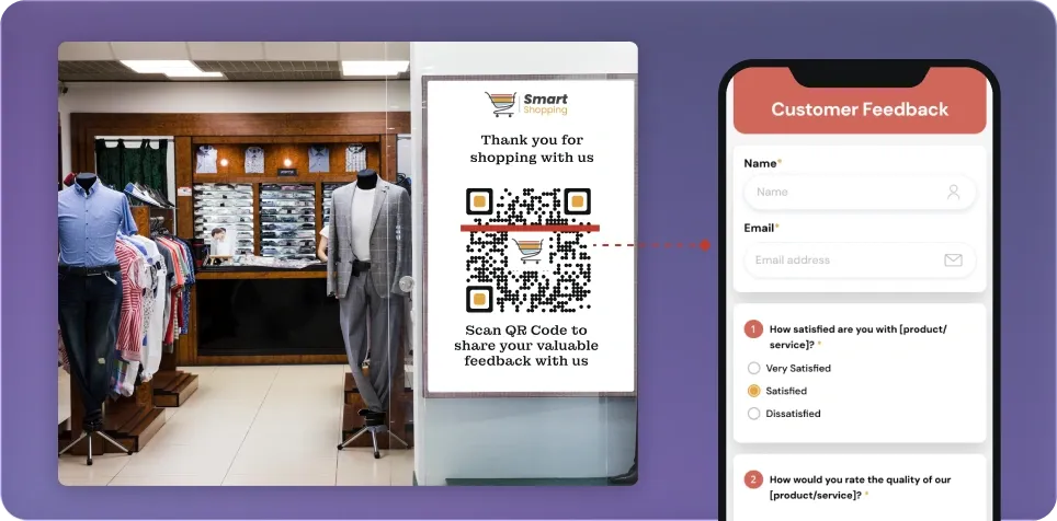 Retail store checkout counter displaying Google Review QR Code for instant customer feedback