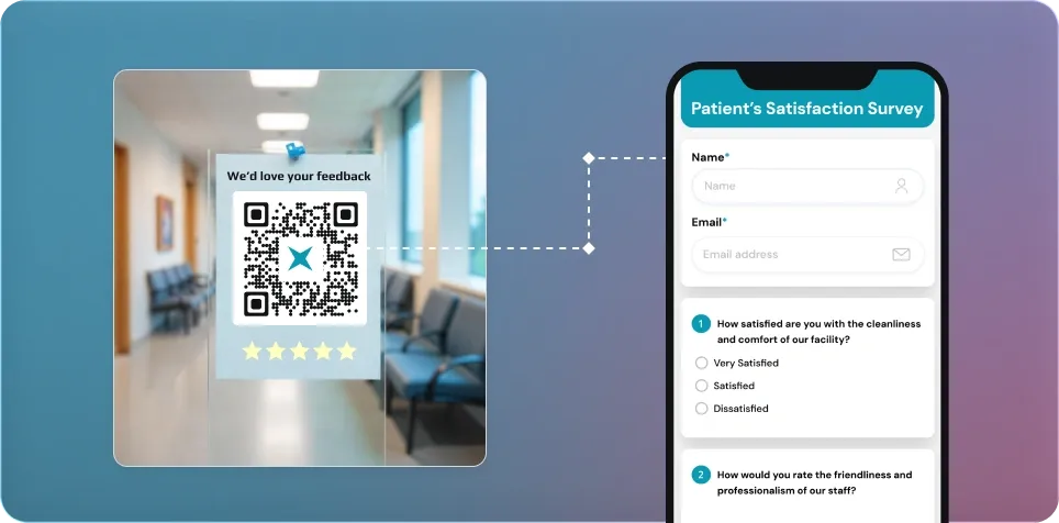 Hotel or clinic reception displaying Google Review QR Code for guests to leave reviews