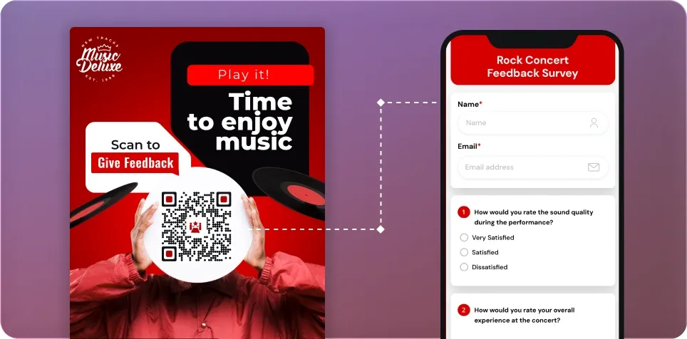 Event attendee scanning Google Review QR Code on badge or banner to rate the overall experience