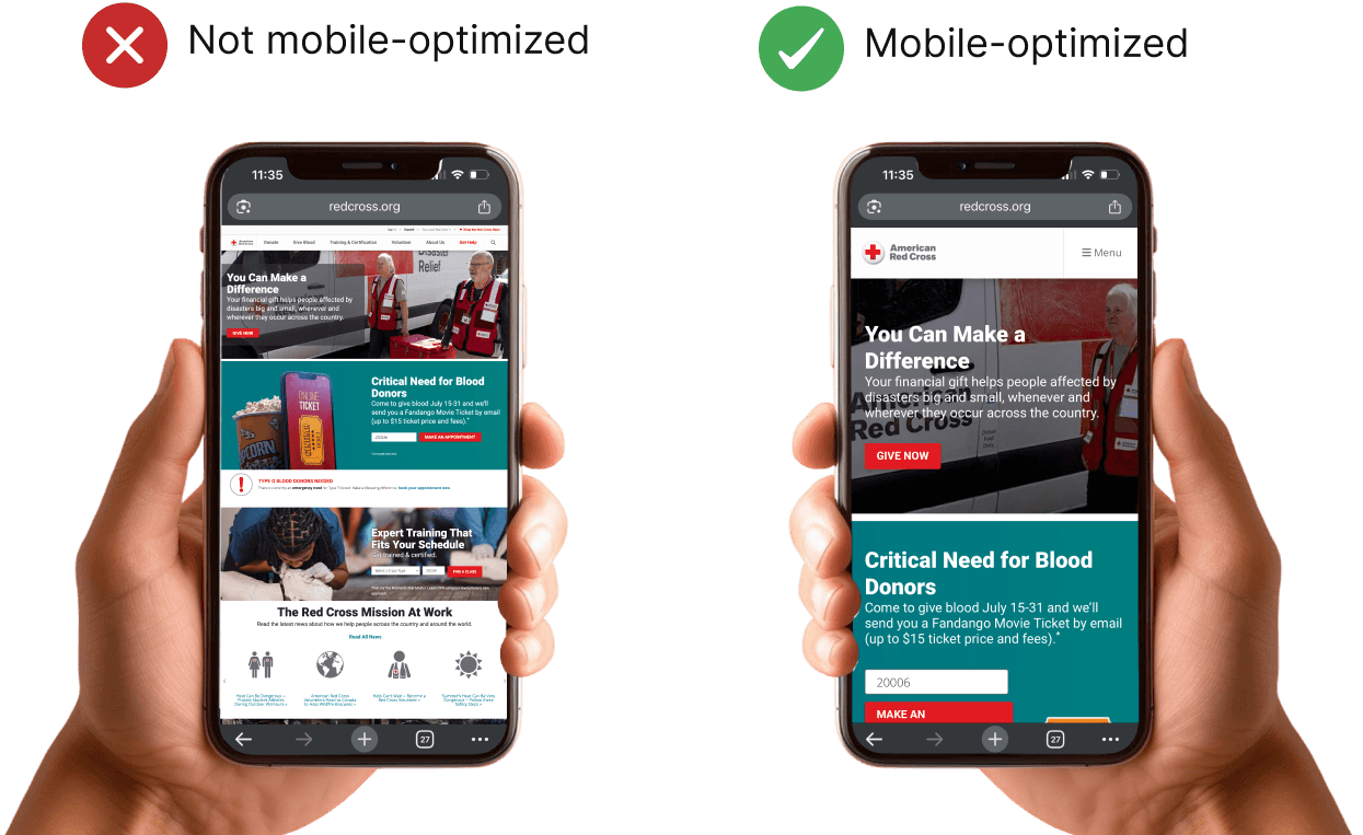 Una página de destino optimizada para dispositivos móviles en acción