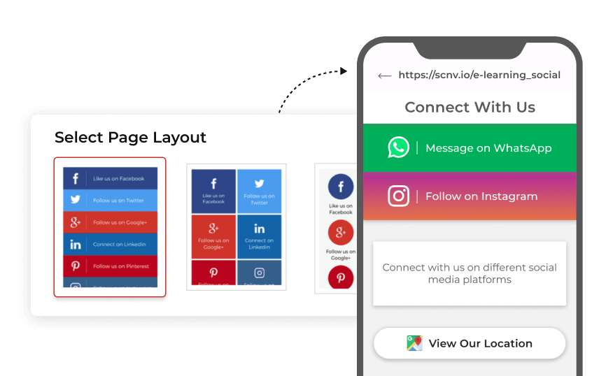 A Select Page Layout screen next to a phone showing a Connect With Us landing page