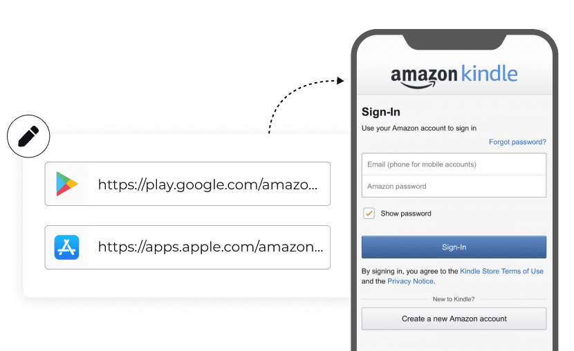 Utilisateur modifiant les liens Google Play et App Store