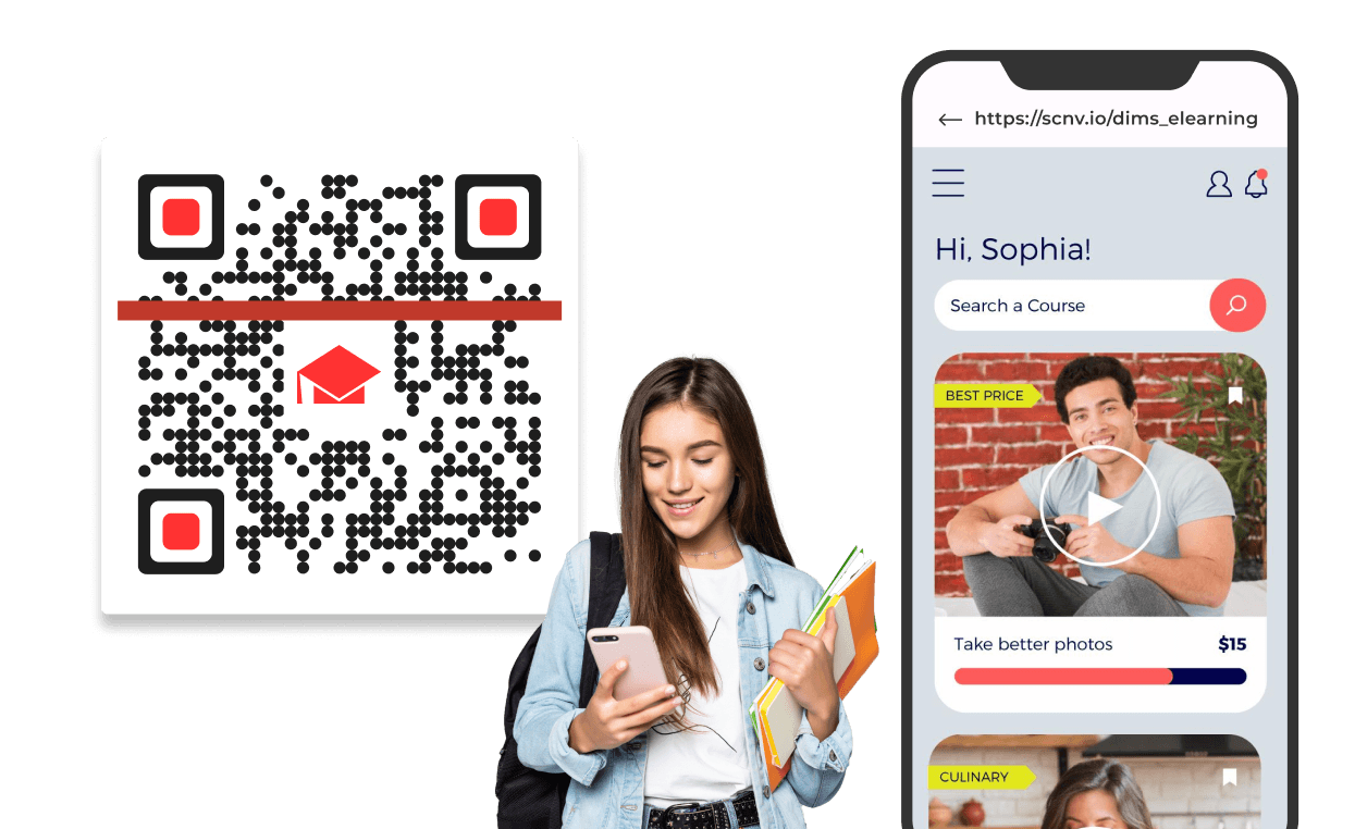 Student scannt einen QR-Code, um auf Kursmaterialien zuzugreifen