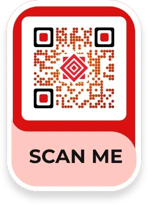 Benutzerdefinierter QR-Code mit einem „Scan Me“-Rahmen, der eine Funktion zum direkten Hinzufügen ansprechender Rahmen für eine bessere Präsentation bietet.