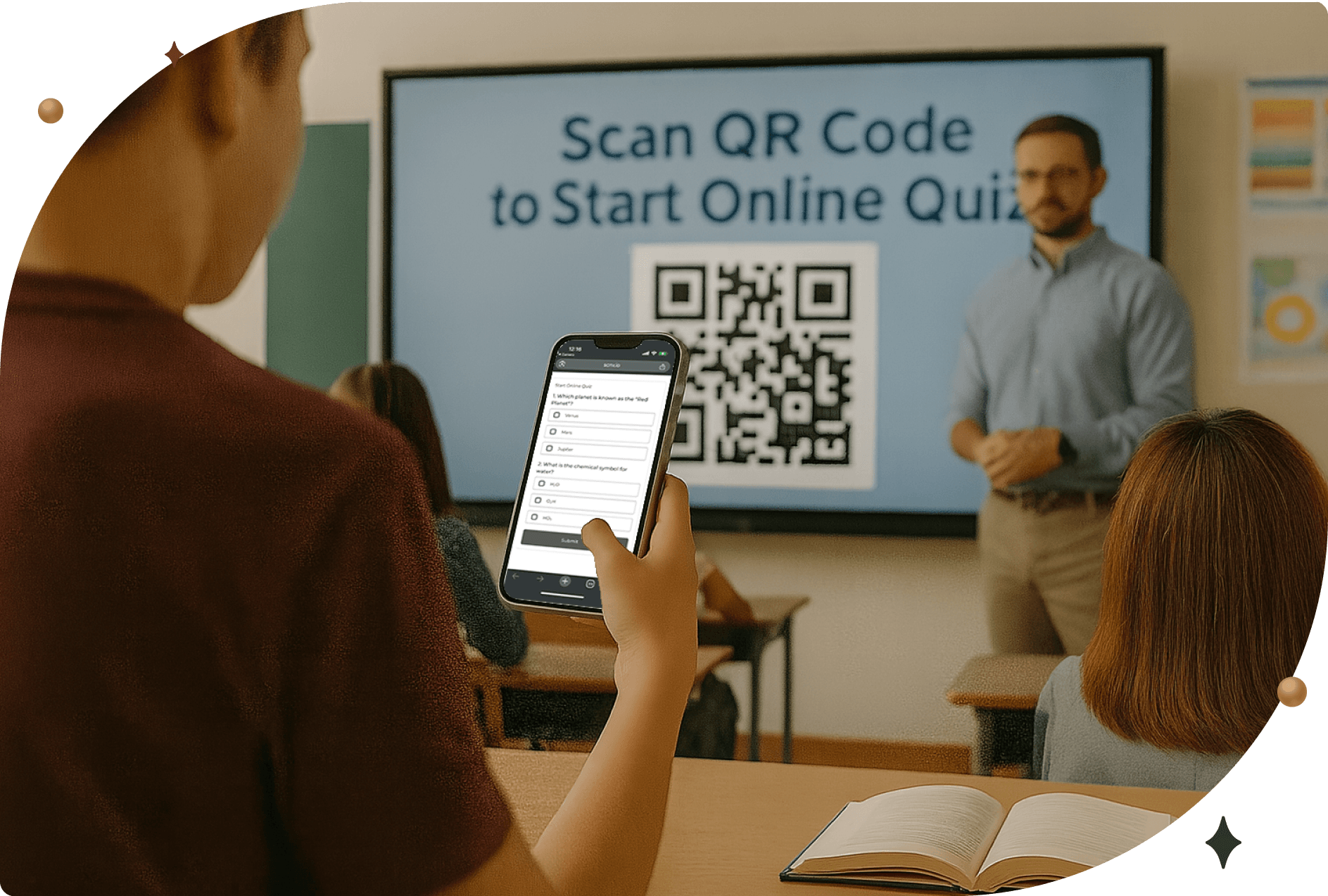 Student scannt einen QR-Code, um ein Online-Quiz zu starten