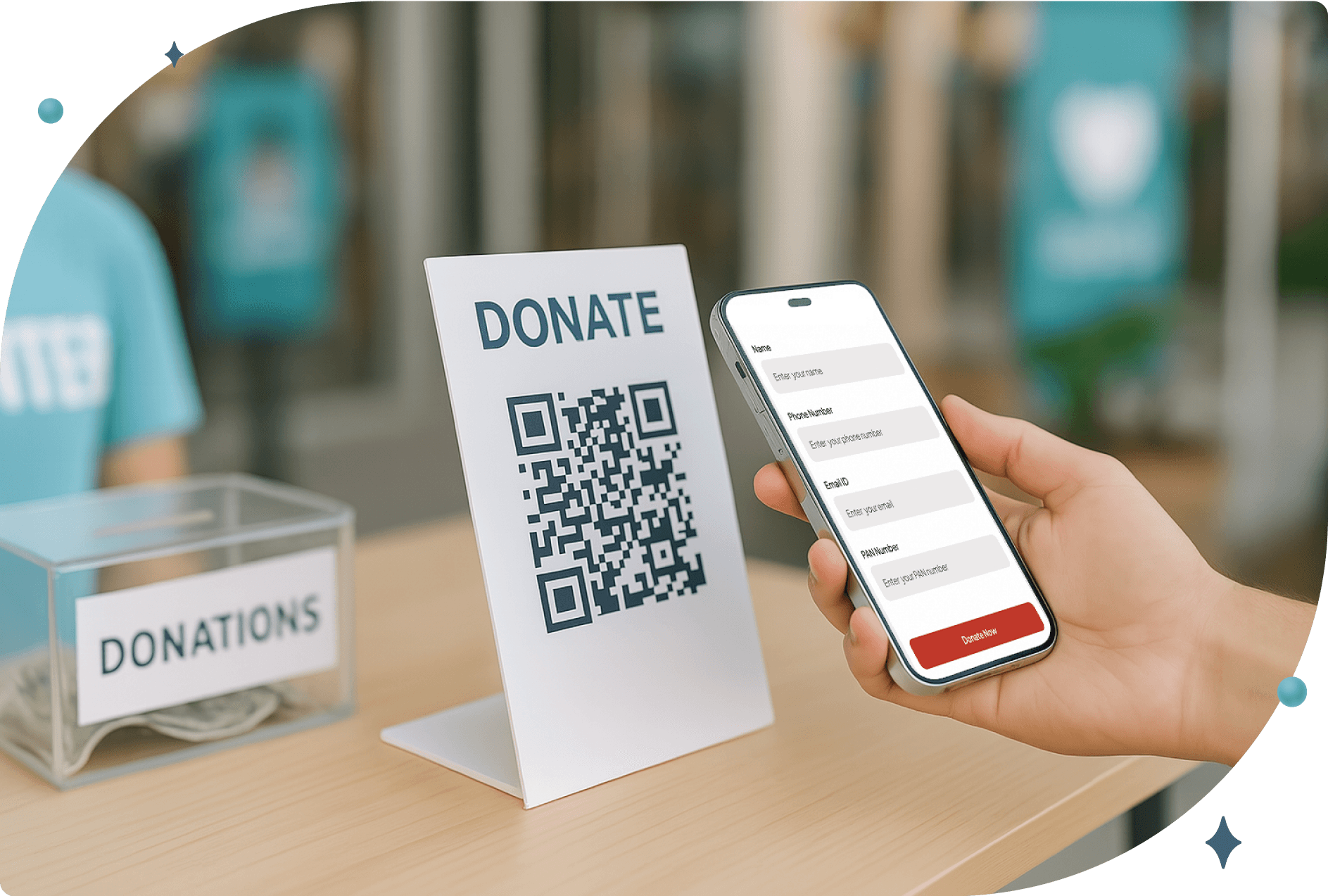 Persona escaneando un código QR de organización benéfica para donar