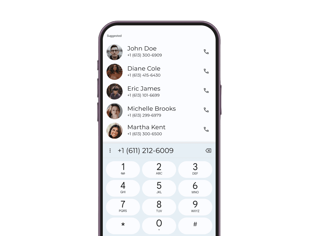 Smartphone screen displaying a contact number on the dial pad by scanning the phone number type of QR Code for quick contact.