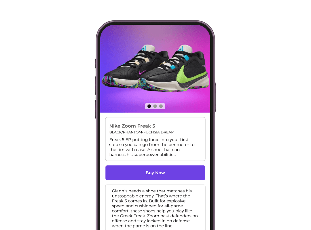 Product details being displayed after user scans the QR Code