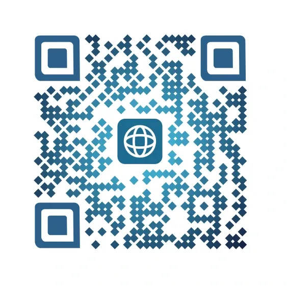 Beispiel eines blauen QR-Codes mit einem zentrierten Website-Logo, das das Teilen einer Website über einen QR-Code für einen einfachen Zugriff demonstriert.