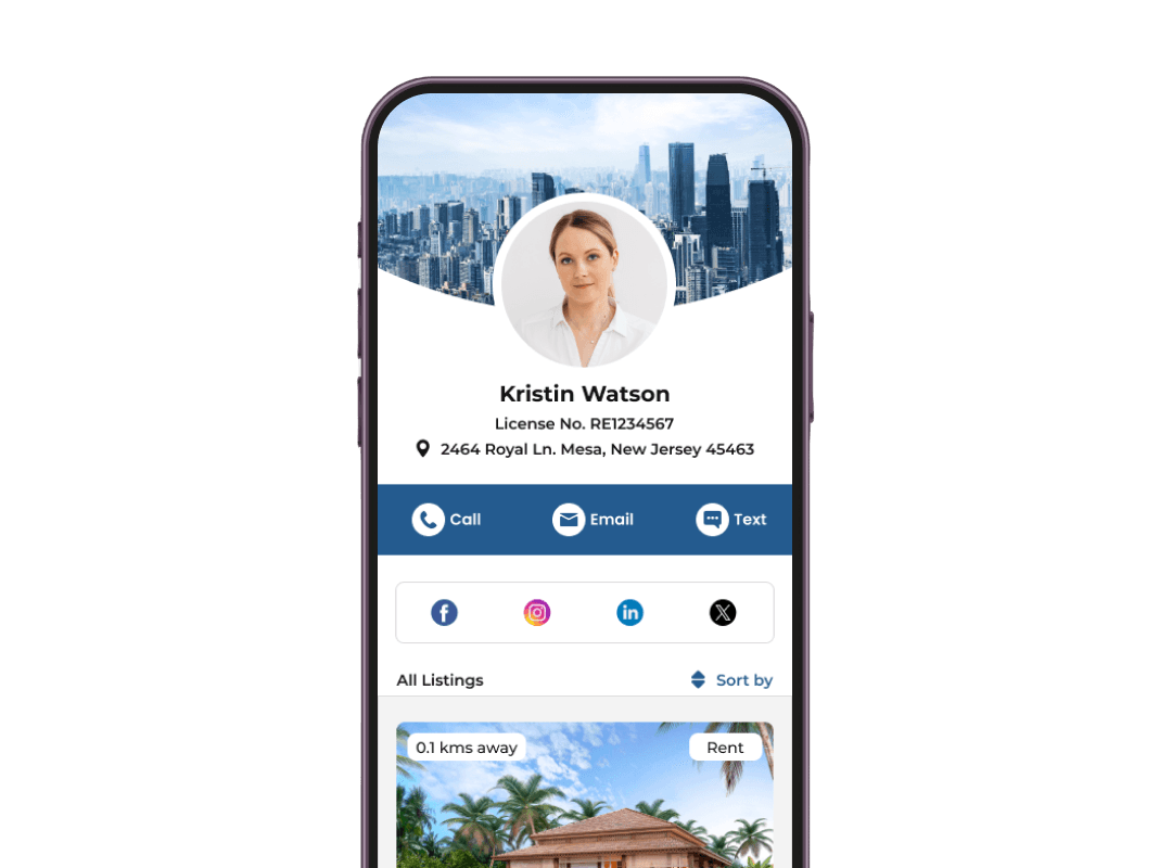 Los datos de contacto del agente inmobiliario se muestran después de que un comprador potencial escanea un código QR