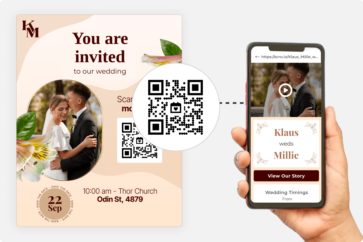 Gast scannt QR-Code auf Hochzeitseinladung.