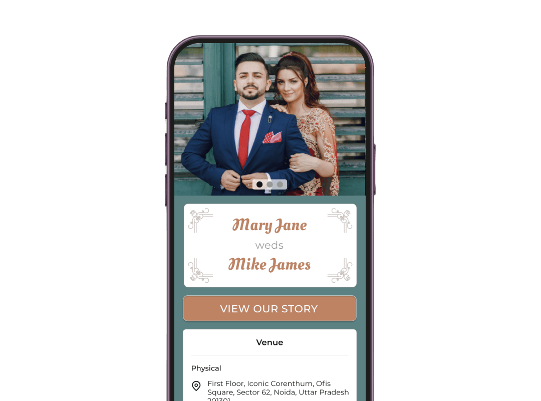El usuario es dirigido a una página de destino personalizada con detalles de la boda, después de escanear