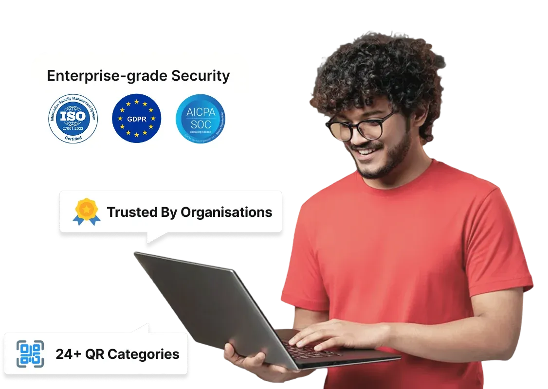 Scanova provides 24+ QR Code acetgories and enterprise-grade security (ISO/IEC 27001:2022, GDPR, and SOC2 compliance)