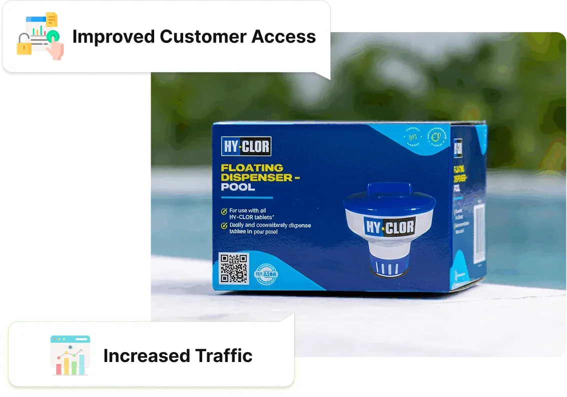 Hy-Clor improved customer access and increased traffic to digital pool care resources with QR Codes on product packaging