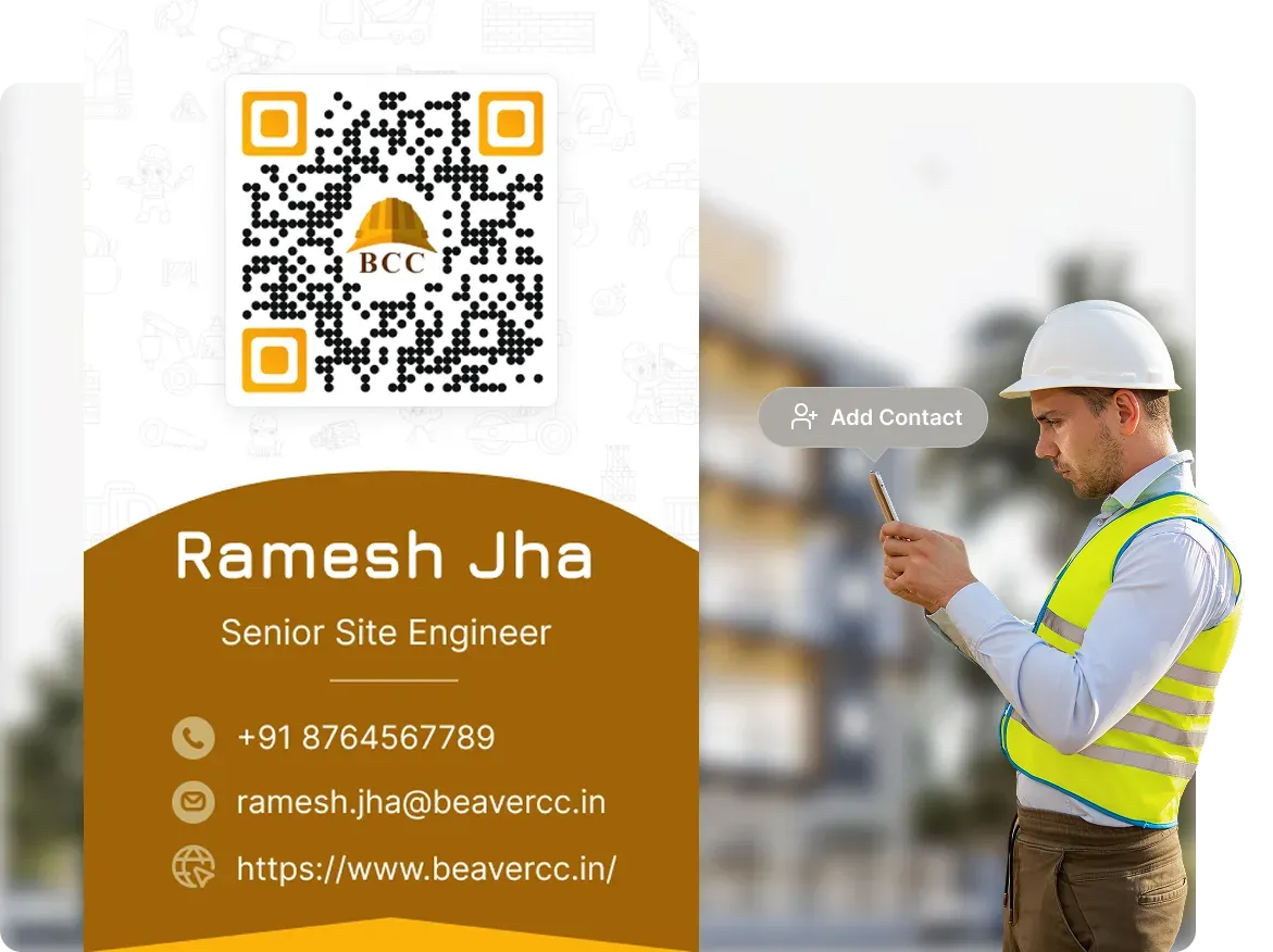 BCC employee's digital business card made with Scanova Dynamic QR Code enabling instant contact sharing on field