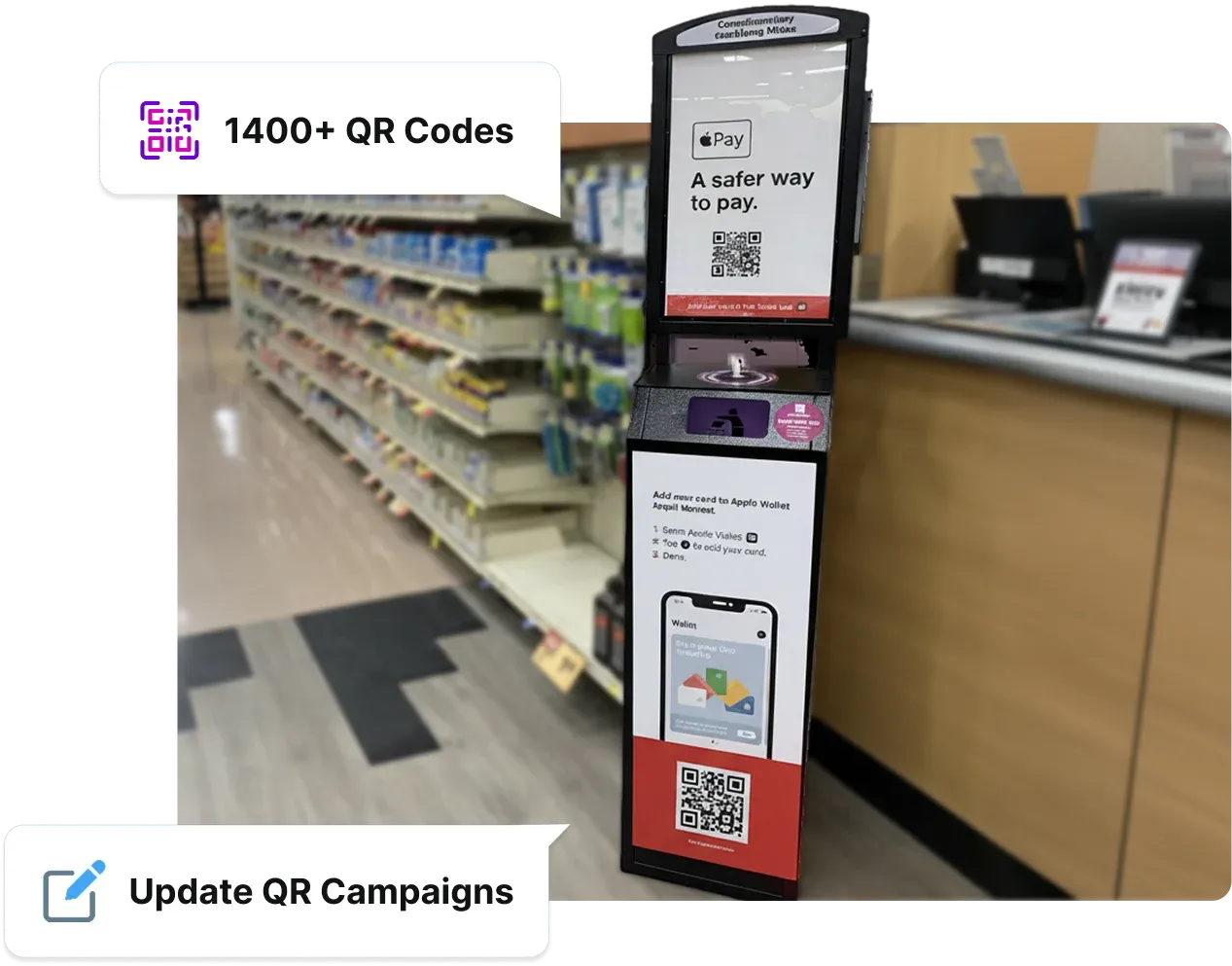 Terraboost in-store kiosk with Scanova Dynamic QR Code enabling instant campaign updates across all QR Codes without reprinting