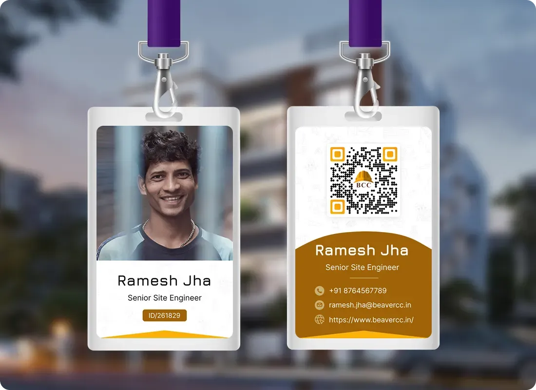 BCC employee ID cards with Scanova QR Code linking to verified profile and contact details for instant field verification