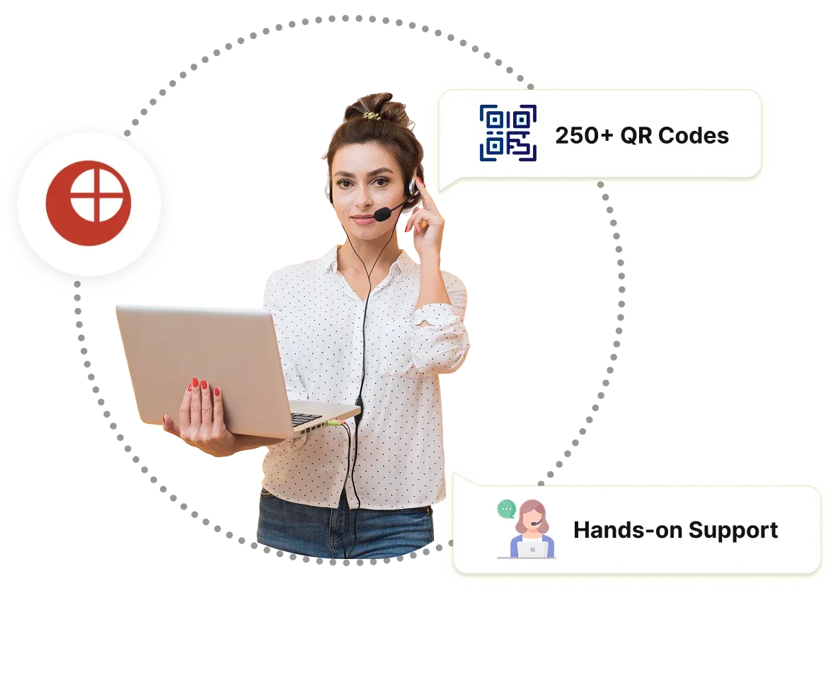 Scanova support staff with laptop managing 250+ QR Codes for React providing React with hands-on support