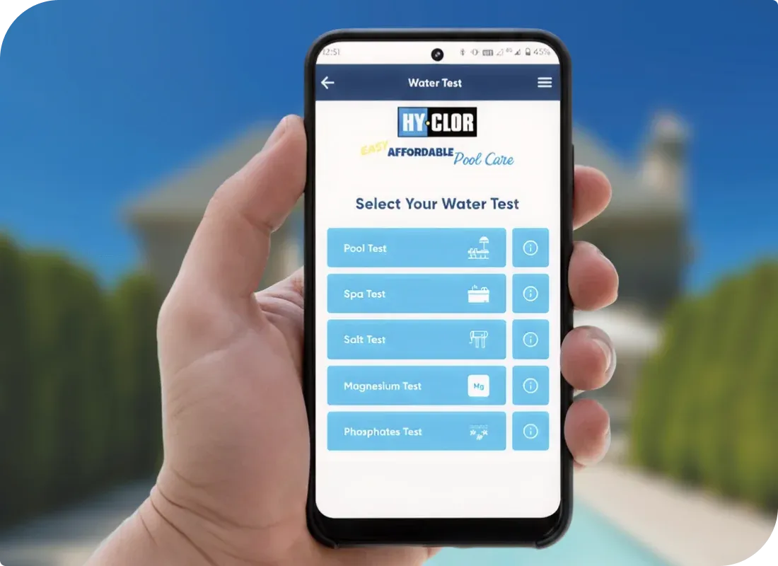 Person opening Hy-Clor Water Testing app on mobile phone via Scanova QR Codes