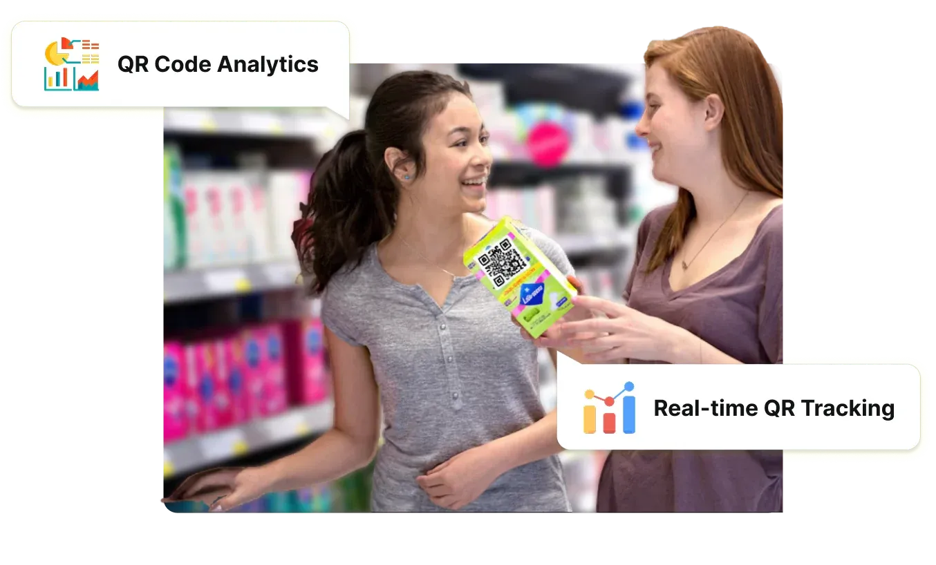 Shoppers scanning Essity product QR Code in retail aisle with Scanova's real-time QR Code analytics tracking their engagement